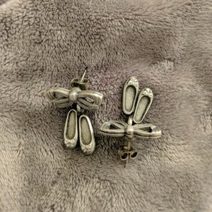 Ballet slipper silver earrings